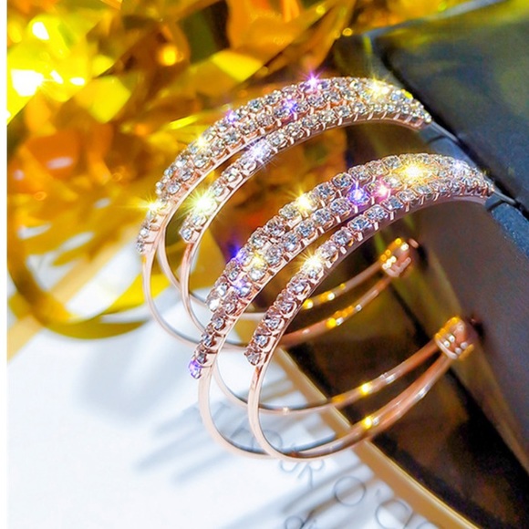 TRIPLE SPARKLE Hoop Earrings - Picture 6 of 9